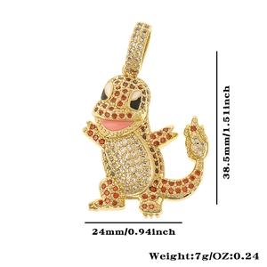 Detailed size and weight specs of Charmander pendant with red and white zircons