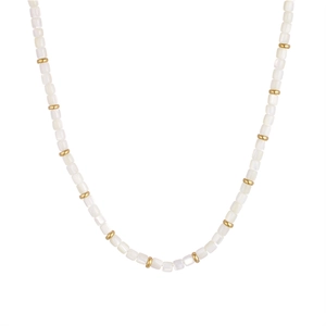 Elegant French vintage white mother of pearl beaded necklace in gold and white tones