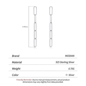 925 sterling silver geometric chain drop earrings with 4cm length and lightweight design