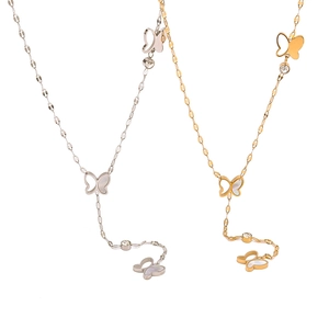 Elegant 18K gold and silver butterfly tassel necklaces with shell inlay and zircons