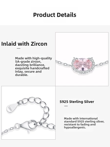 Makroansicht von S925 Silber Armband Detail mit rosa ovalem Zirkon und Hummer-Verschluss