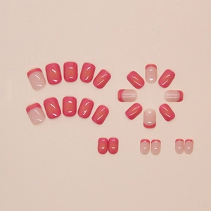 French rose pink gradient press-on nails set with 24 pieces in short square round shape