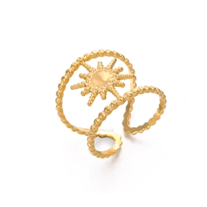 Adjustable 18K gold plated stainless steel multi-layer ring with celestial starburst motif
