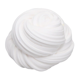 Macro detail of fluffy white cotton butter slime texture with colorful speckles