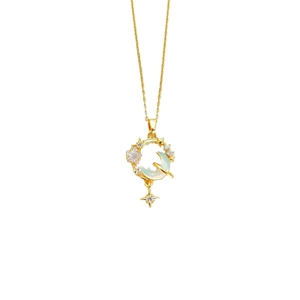 Elegant gold celestial necklace with moon opal pendant and sparkling star accents