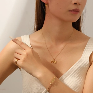 Stainless Steel Jewelry Love Letter Necklace Open Bangle Ring Earrings Minimalist Romantic Accessories For Women
