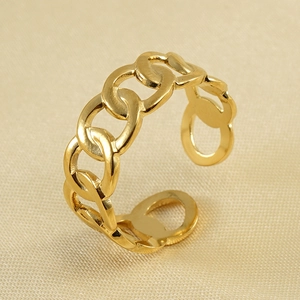 Cuban Link Chain Ring Stainless Steel Gold Plated Fashion Open Adjustable Jewelry For Women Trendy Daily Wear Minimalist