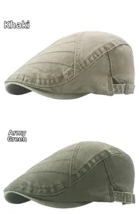 Dettagli del berretto in cotone lavato kaki e verde militare con fibbie metalliche