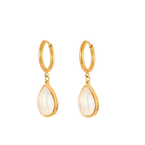 Elegant 18k gold plated stainless steel teardrop earrings with white shell inlay for women
