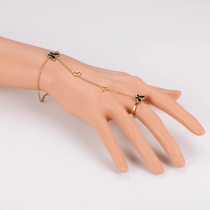 Goldenes Schmetterling Ring-Armband Set mit schwarzen und ausgeschnittenen Charms für Damen