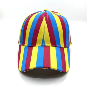 Rainbow striped baseball cap with red yellow and blue vertical stripes for sun protection