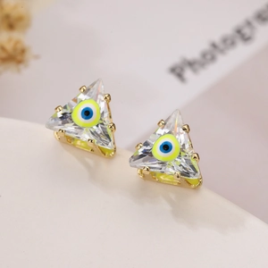 Trendige goldene Dreieck-Ohrstecker mit Zirkonia-Böse-Auge-Muster für Damen, INS-Stil Mode