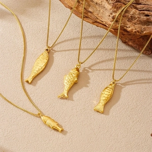 Fish Pendant Necklace Gold Plated Stainless Steel Animal Shape Box Chain Elegant Jewelry For Women Daily Wear Vintage Style