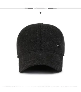 Front view of dark grey wool baseball cap for men featuring a black Fashion logo tag