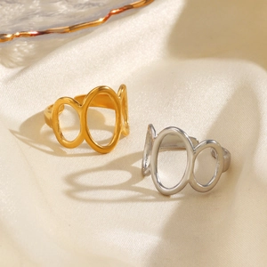 Bague Ovale Géométrique Creuse Minimaliste En Acier Inoxydable Anneau Ouvert Réglable Bijoux Tendance Hip-Hop Pour Femmes