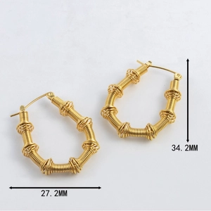 Irregular hollow twisted hoop earrings in 18K gold plated steel, 34.2mm x 27.2mm size