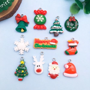 11-piece Christmas resin charms set with bells, trees, and reindeer for DIY jewelry