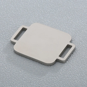 Polished silver stainless steel rectangular tray pendant with side slots for jewelry making