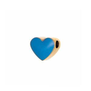 Detail of blue heart pendant charm with gold border and side hole for DIY jewelry