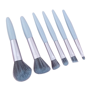 6-piece blue makeup brush set with soft gradient bristles for powder and eyeshadow