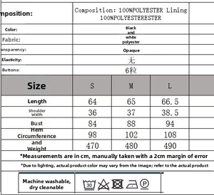 Detail showing the size chart and fabric composition for the elegant tweed two-piece set