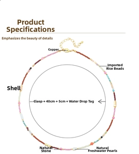 Détails du collier de perles fait main avec pierres naturelles, coquillages et extension