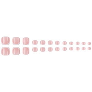 Short glossy French press-on toe nails set in natural pink with white tips 24 pieces