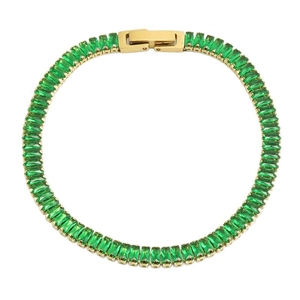 18K vergoldetes Edelstahl-Tennisarmband mit grünen Kristallen im Smaragdschliff