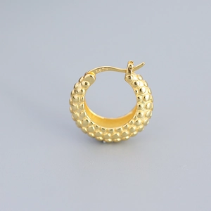 French style gold S925 sterling silver hoop earring with vintage grainy texture finish