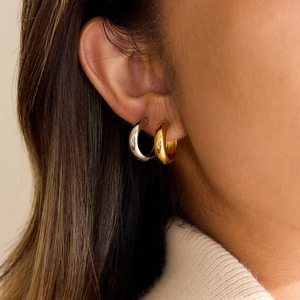 Créoles classiques en acier inoxydable plaqué or 18 carats et argent pour femmes