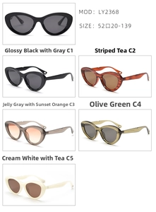 Cat-eye polarized sunglasses in five colors including black, brown, green and white frames