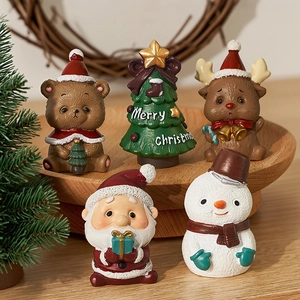 Miniature Christmas Ornaments Resin Cartoon Santa Claus Snowman Reindeer Figurines Desktop Micro Landscape Home Holiday Decor