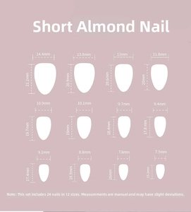 Tableau des tailles pour faux ongles en amande avec 12 dimensions différentes