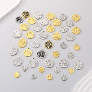 Tree Of Life Pendant Stainless Steel Round Oval Charms DIY Jewelry Making Findings Retro Embossed Enamel Accessories