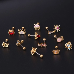 Coffret de piercings d'oreilles colorés en acier inoxydable doré série océan