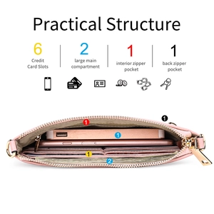 Internal structure of pink crossbody bag with card slots and multiple compartments