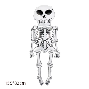 Large 155x82cm skeleton shape foil balloon for Halloween party decoration in white and black