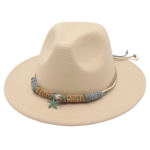 Cappello Fedora A Tesa Larga Feltro Di Lana Con Fascia Intrecciata Pendente Stella Marina Cappello Jazz Bohemien Per Donne E Uomini Spiaggia Vacanza Stile Retrò