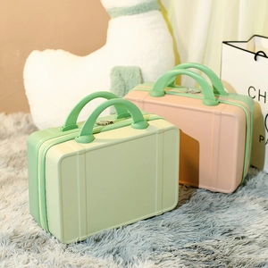 Mini Suitcase Makeup Box ABS PC Hard Shell Portable Cosmetic Storage Case With Handle For Travel Macaron Style