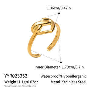 Detailed dimensions and waterproof features of a gold stainless steel knot open ring