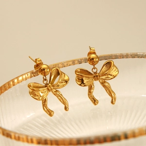 Elegant gold bow-knot drop earrings featuring a sleek ribbon design for women