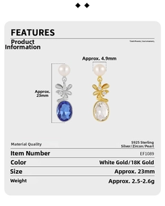 Detailed S925 sterling silver pineapple earring specs with pearl and cubic zirconia