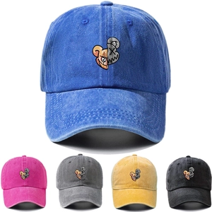 Washed Cotton Baseball Cap Retro Patchwork Cartoon Embroidery Sunscreen Outdoor Peaked Hat Streetwear Unisex