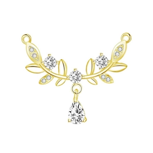 Gold leaf pendant necklace with shimmering circular zircons and drop-shaped gemstone