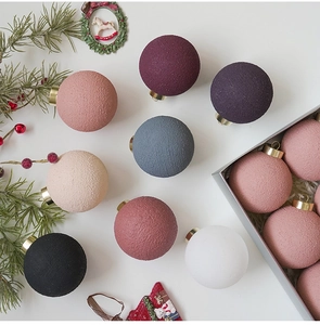 Detailed view of 8cm textured cement Christmas balls with matte finish and gold metal caps
