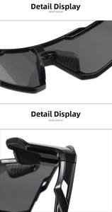 Detail of sports sunglasses featuring soft rubber nose pads and aerodynamic frame vents