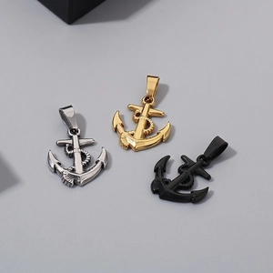 Men Stainless Steel Anchor Cross Pendant Necklace Nautical Retro Rope Wrap Design Twist Chain Hip Hop Jewelry