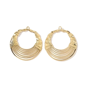 French style gold tiered circular earrings with vintage texture in stainless steel