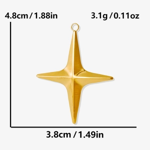 Golden stainless steel star pendant dimensions shown as 4.8cm by 3.8cm with 3.1g weight