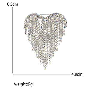 Elegant heart fringe tassel brooch with AB crystals for women's suit accessory